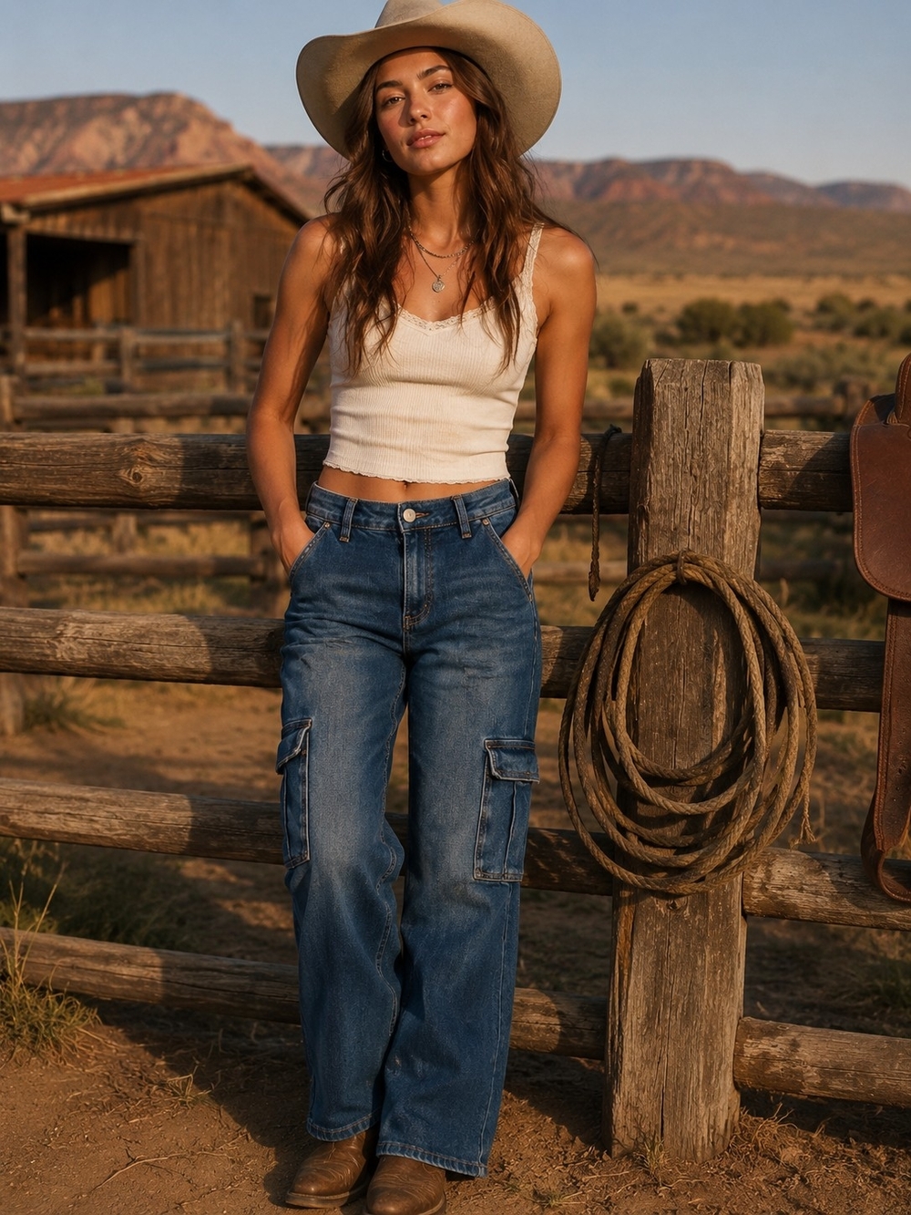 Risen High-Rise Wide-Leg Cargo Jeans